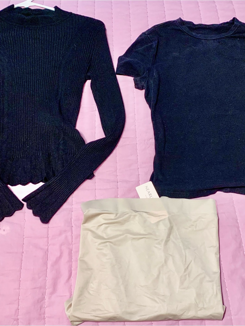 Bundle of Black Ribbed Long-Sleeve Sweater/shirt/shapewear